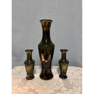 MCM- Wheatonware -Mid-Century Amber Glass Vase set- 📍pick up Irvington
